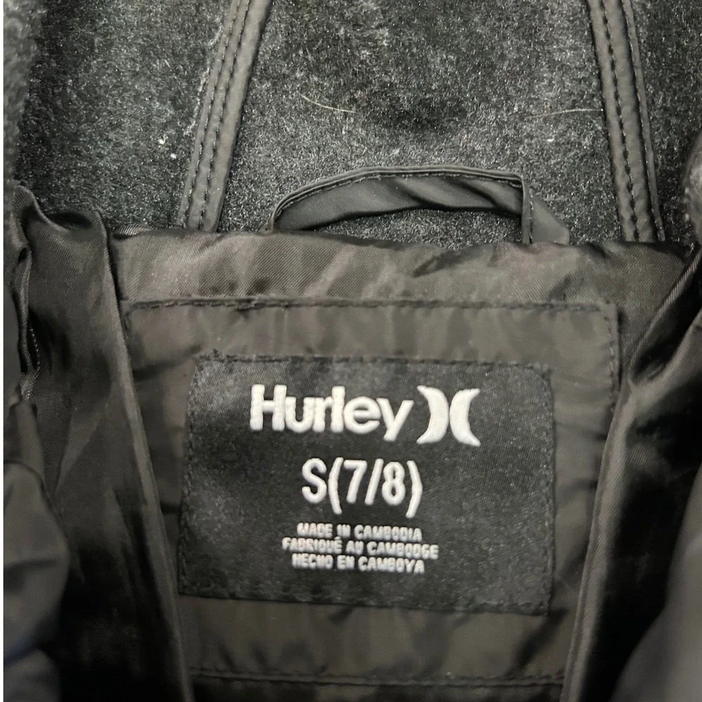 Hurley Boys Hybrid Puffer Jacket Full Zip Hoodie Black Charcoal Size S 7/8